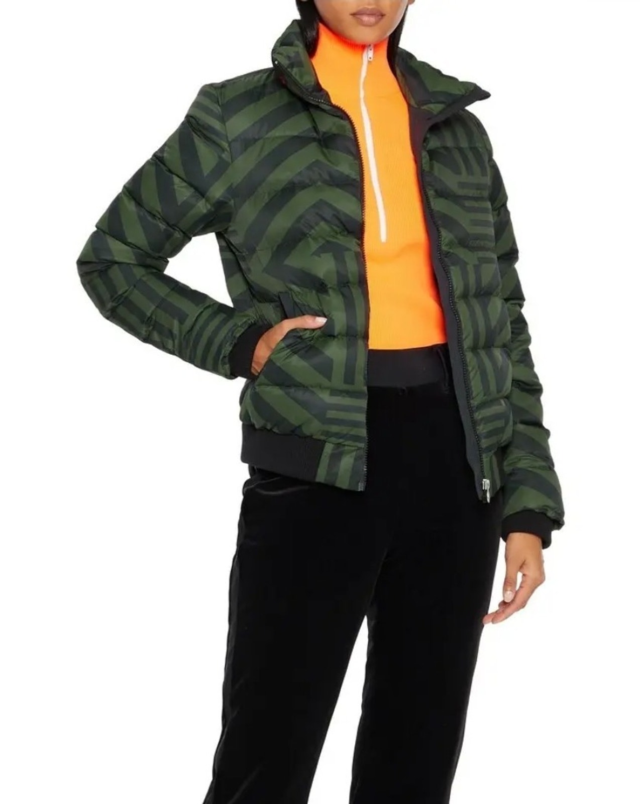 $650 Perfect Moment Womens Green Full-Zip Star Dazzle Ski Bomber Jacket Size Xl